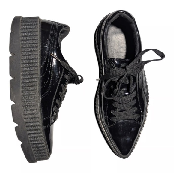 Puma x Fenty By Rihanna Women’s black Patent Leather pointed toe Creeper loafers - Picture 1 of 17